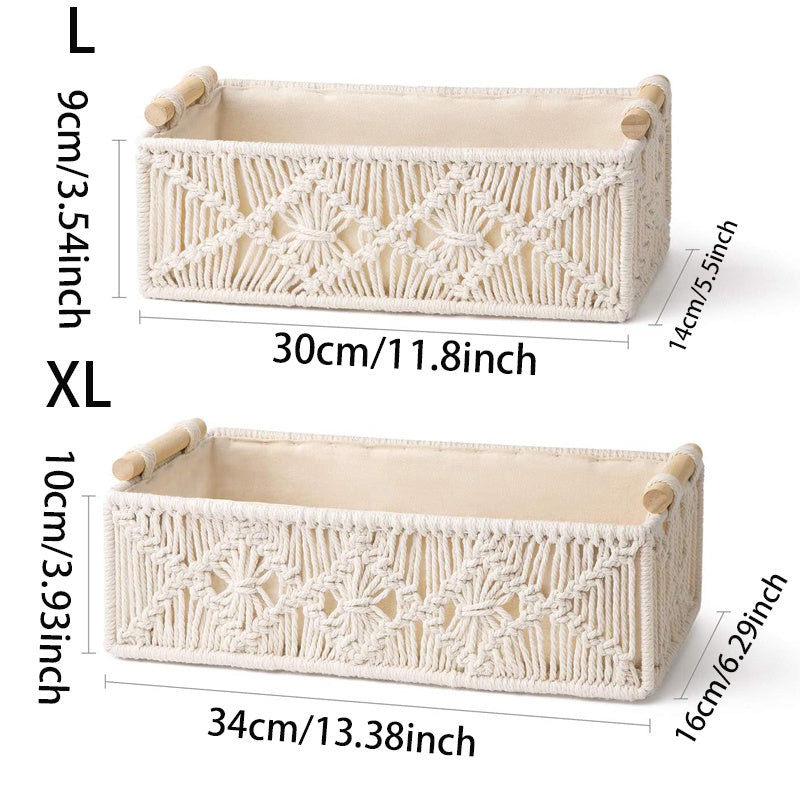 Elegant Boho Macrame Storage Basket Hand Woven Organizer