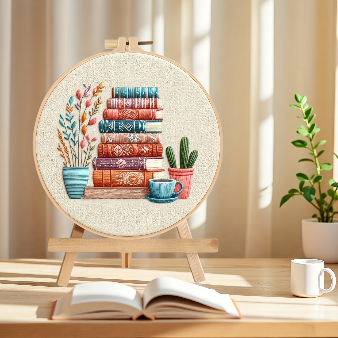 Flower Embroidery Kit With Bookshelf Pattern For Beginners