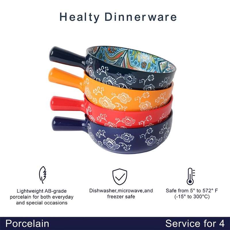 Zenora Bohemian Ceramic Bowls With Handle Heatproof Deep