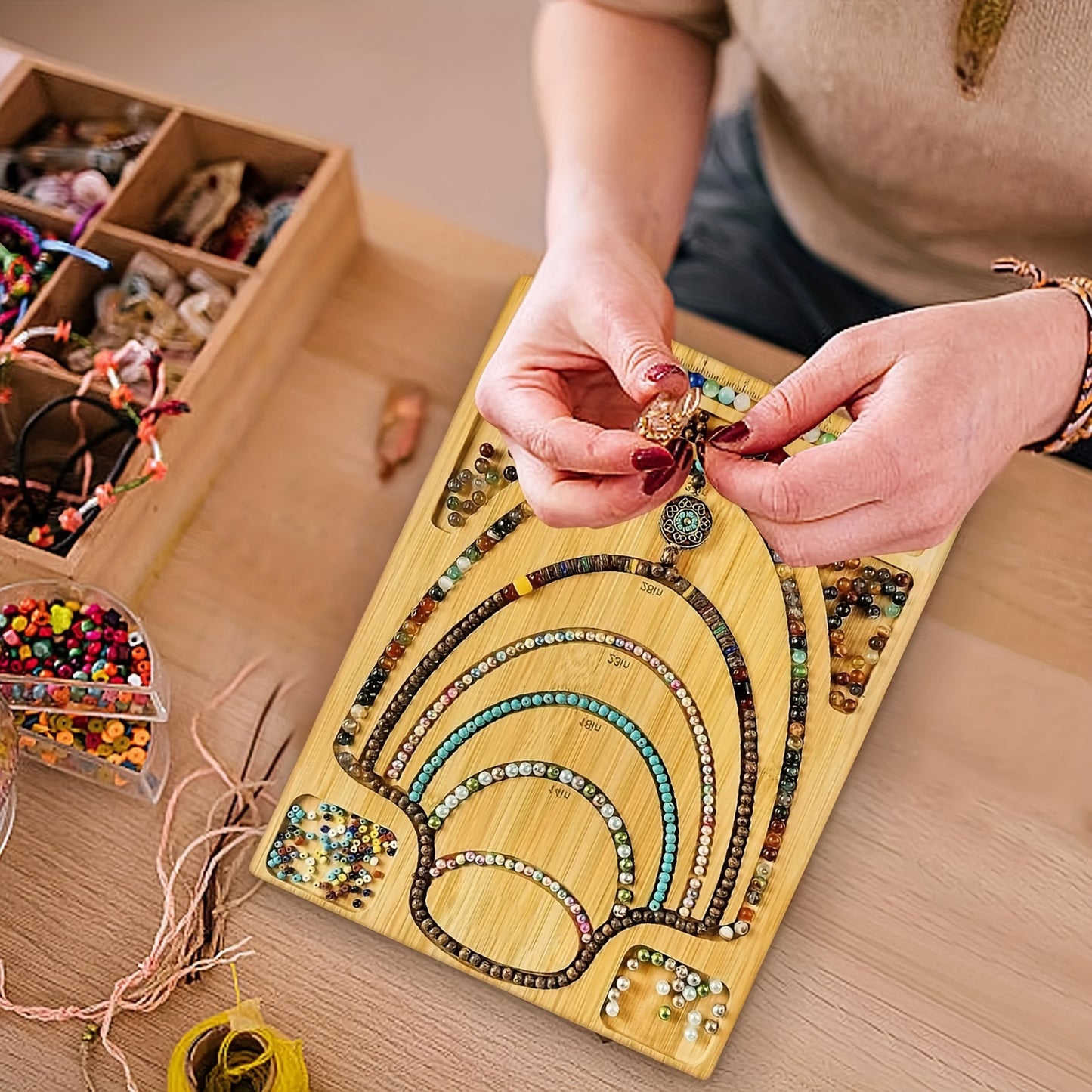 Natural Bamboo Jewelry Board Bead Organizer Tray DIY
