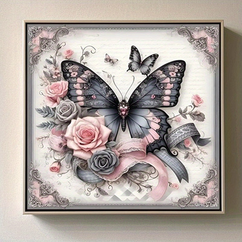 Elegant Gothic Victorian Butterfly Roses 5D Diamond Art Kit