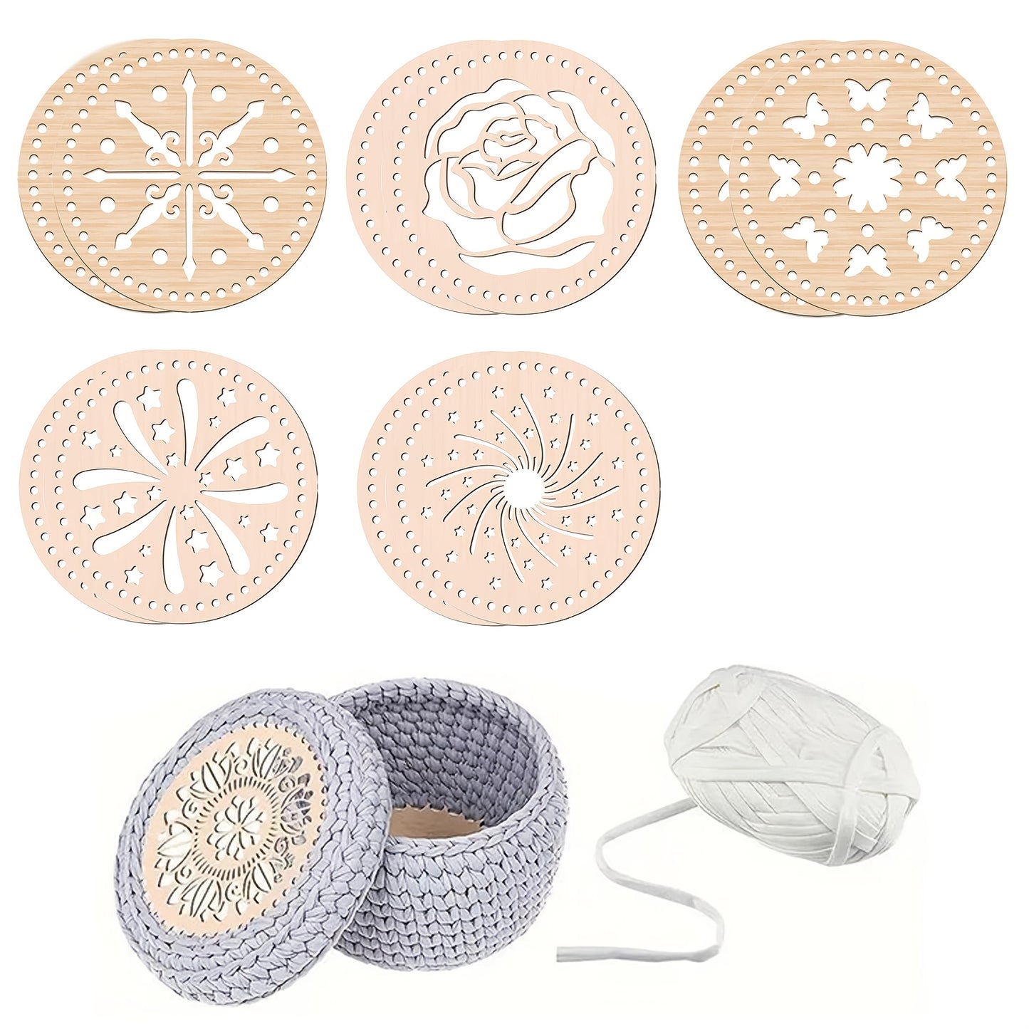10pcs Handcrafted DIY Crochet Basket Set With Patterns And Lids
