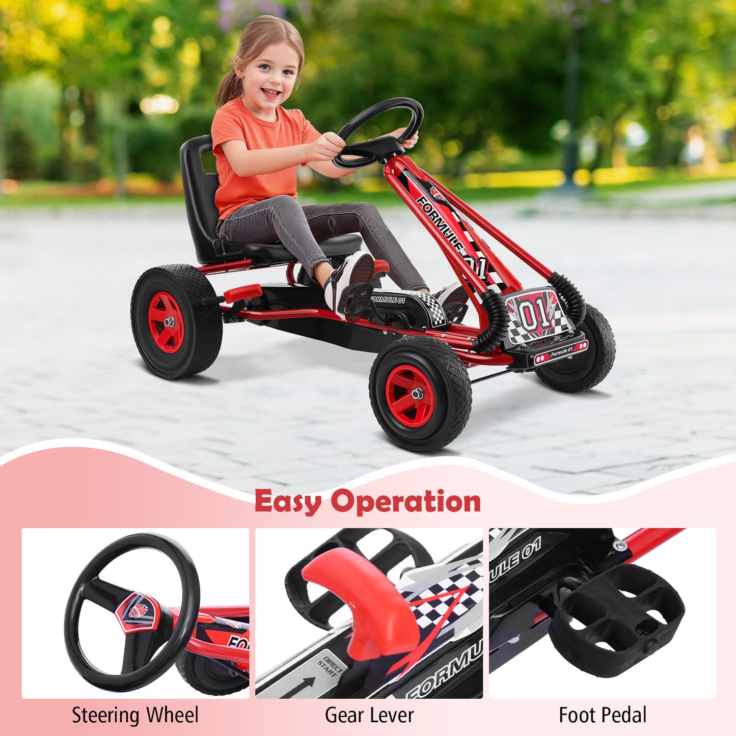 COSTWAY Kids Pedal Go Kart For 3-8 Years, Adjustable Seat