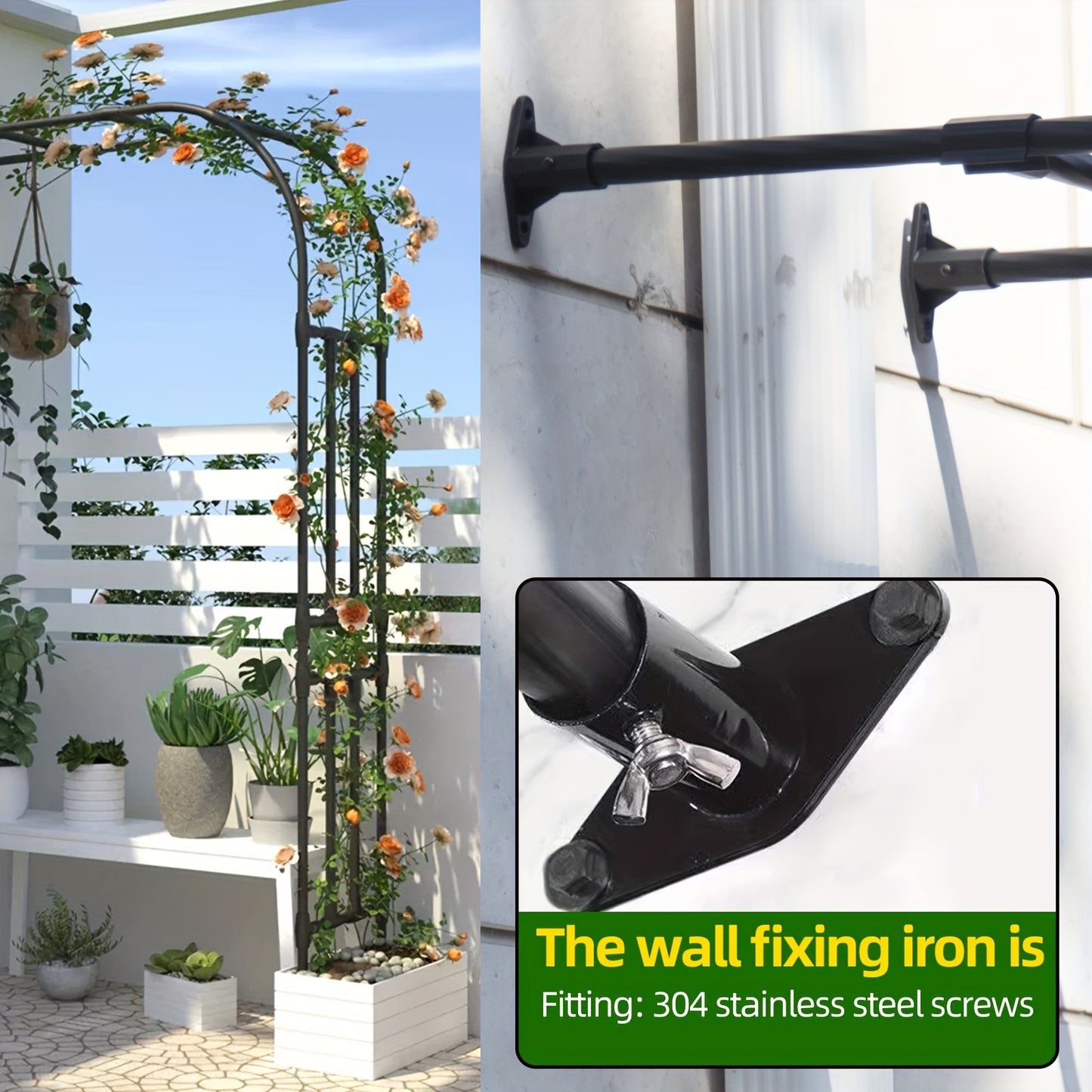 Black Metal Garden Arch Trellis For Climbing Plants Outdoor
