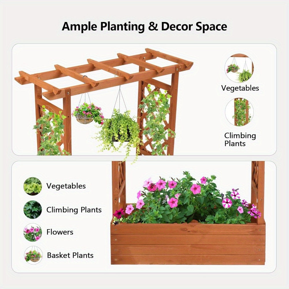 Teak Wood Raised Garden Bed With Trellis And Arched Roof