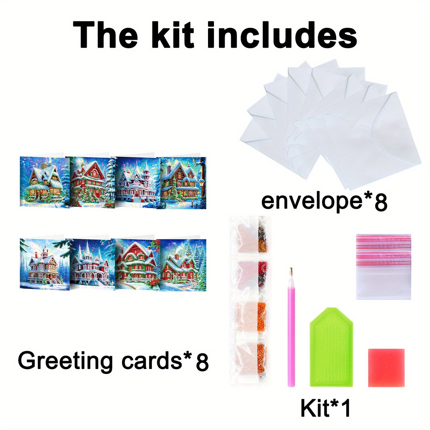 DIY Diamond Art Greeting Card Set Winter Snow House