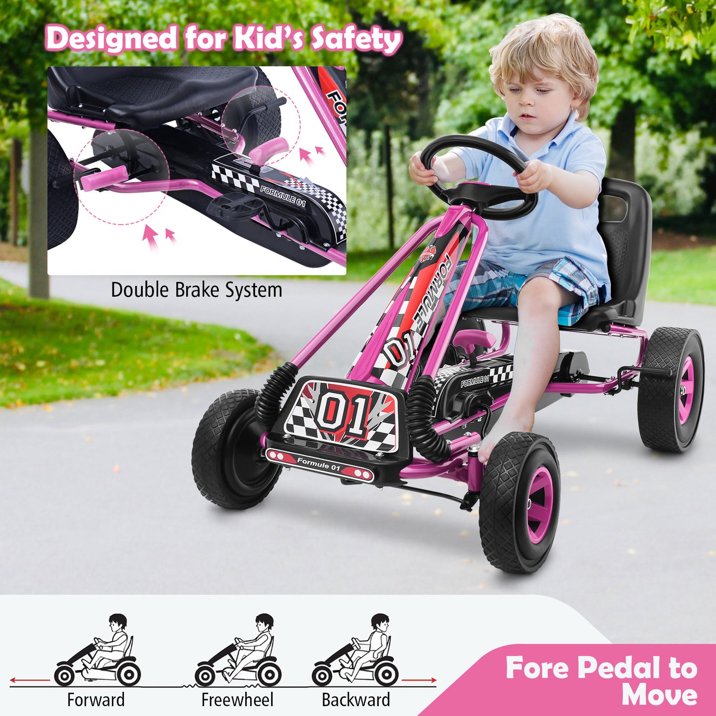 COSTWAY Kids Pedal Go Kart For 3-8 Years, Adjustable Seat