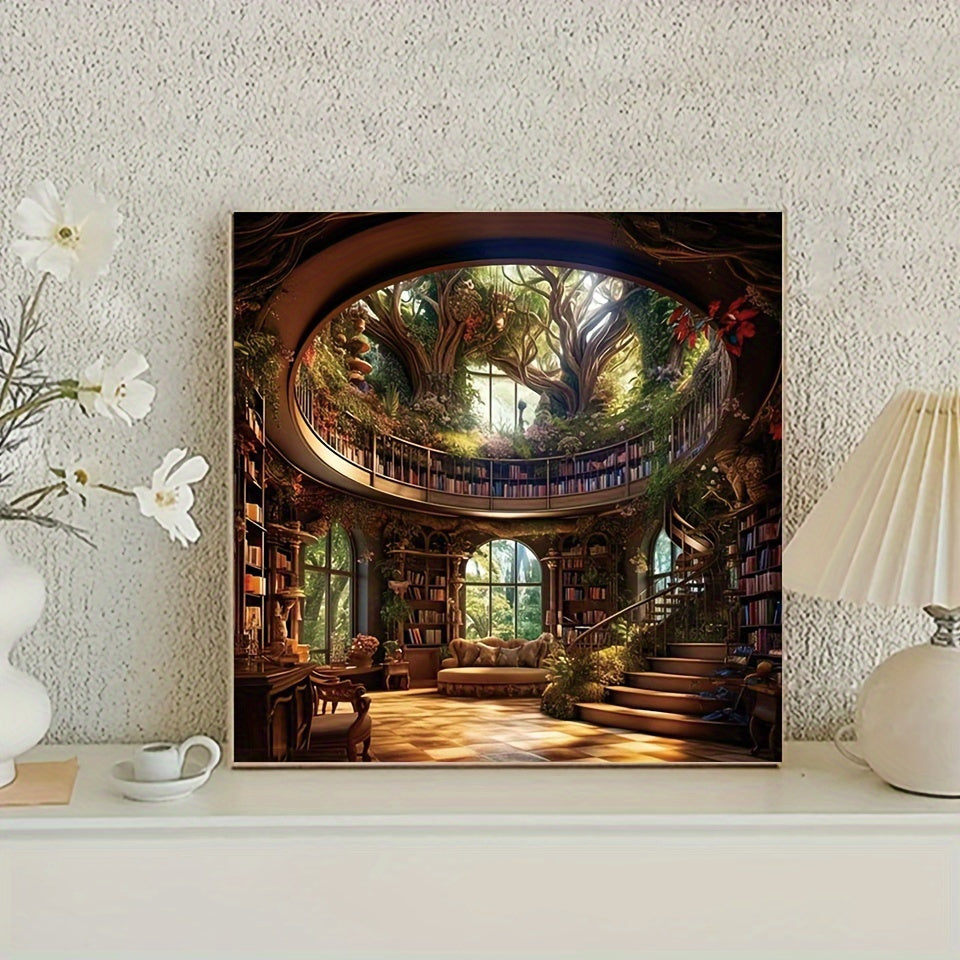 Enchanted Forest Library Diamond Painting Kit Round Canvas