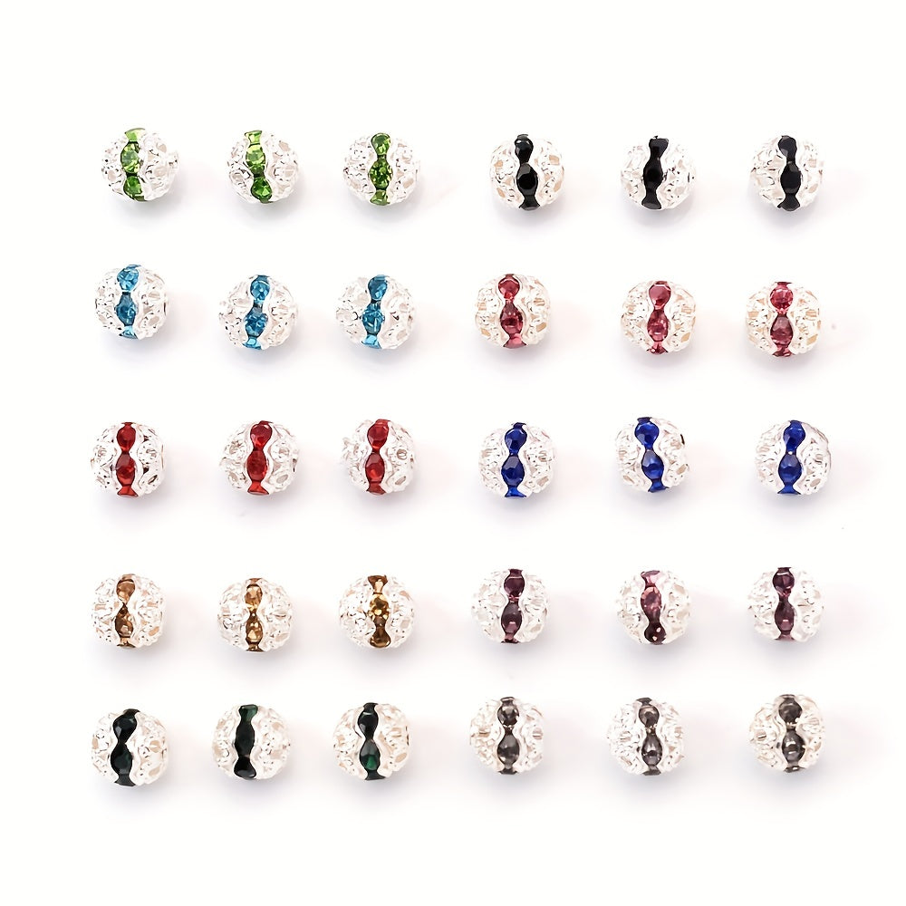 Pipitree Alloy Spacer Beads Silvery Rhinestone 6 8 10mm Mix