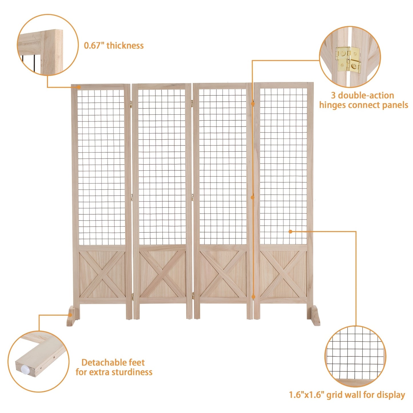 Matladin White 4-Panel Folding Gridwall Room Divider