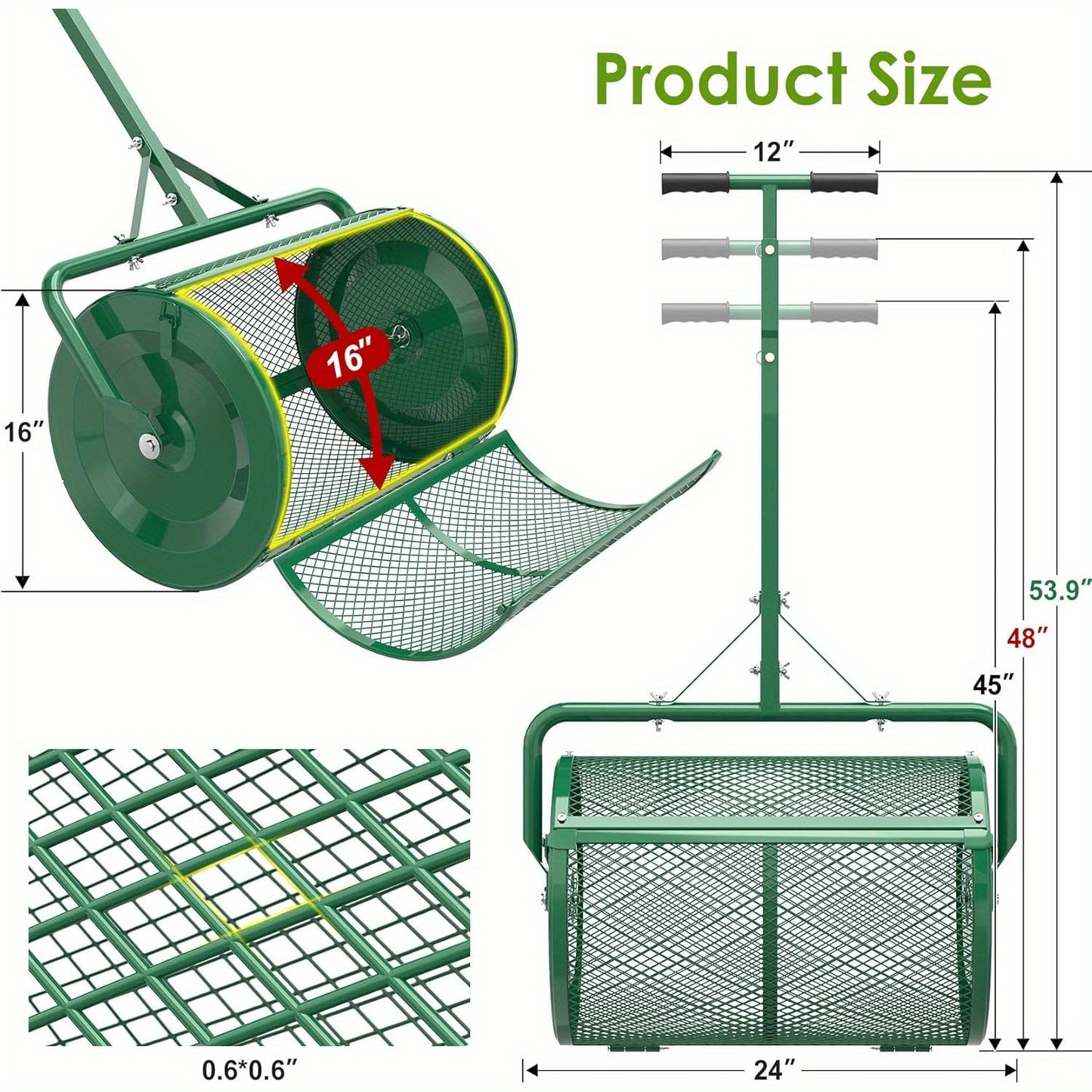 Seeutek 24 Inch Upgraded Compost Spreader with 3 Heights