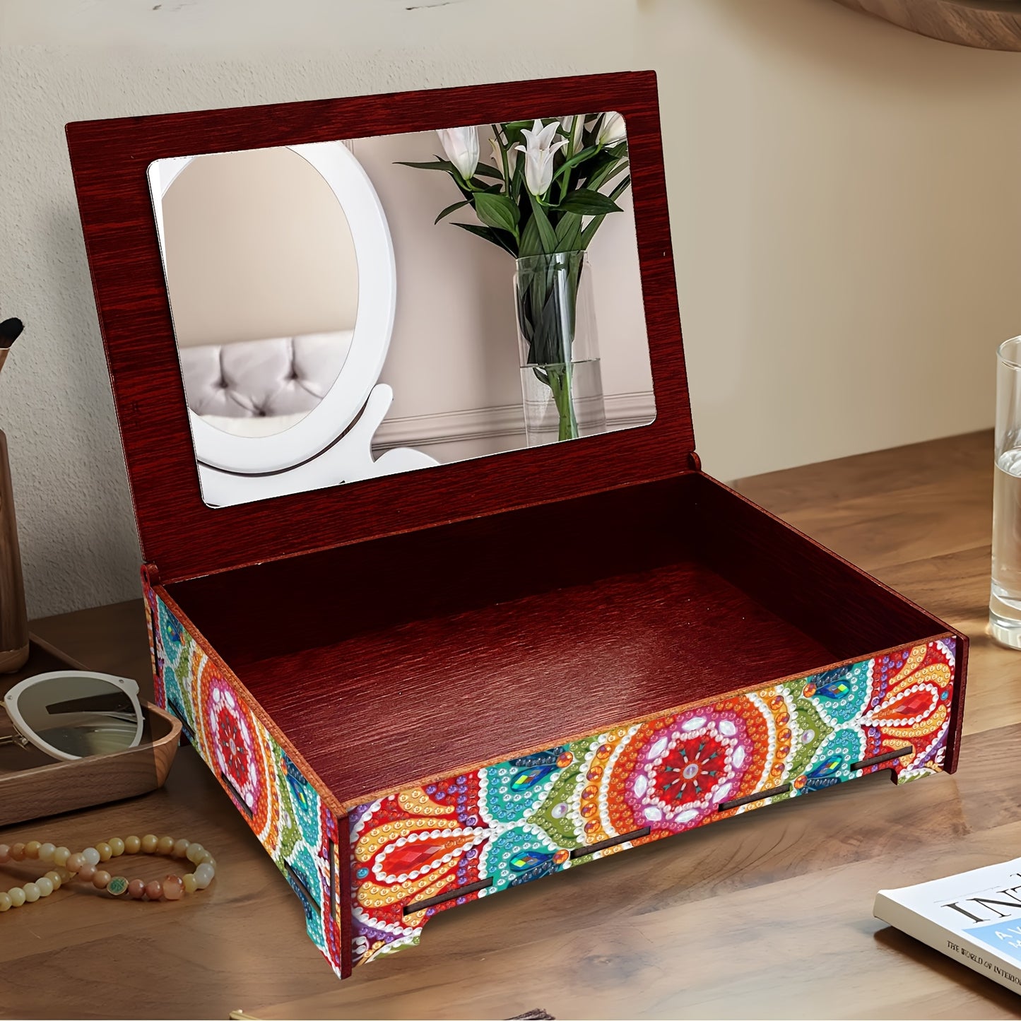 Diamond Painting Kit With Mirror Cover Mandala Wooden Box