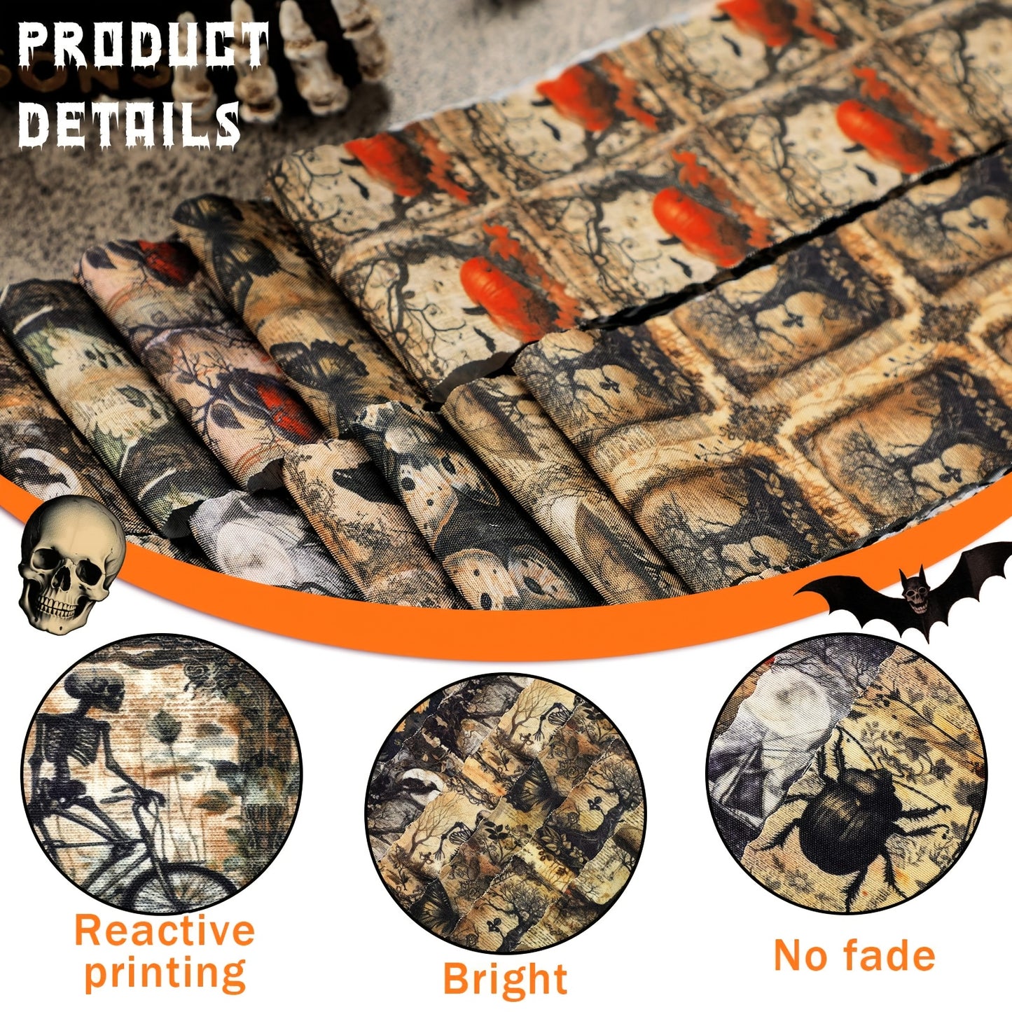 Vintage Halloween Skeleton Quilt Jelly Roll Strips 100 Pcs