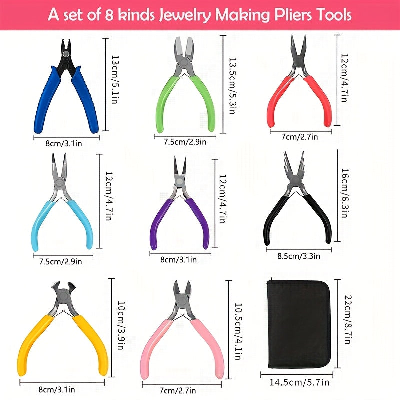 8Pcs Jewelry Pliers Set With Round Nose And Oblique Pliers