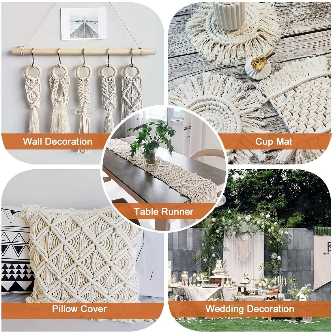 Beige Cotton Macrame Cord 4mm 1969 Inch For DIY Decor