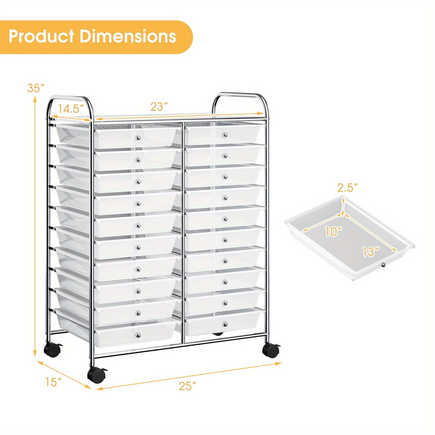 Lifezeal 20-Drawer Rolling Cart Storage Organizer Clear