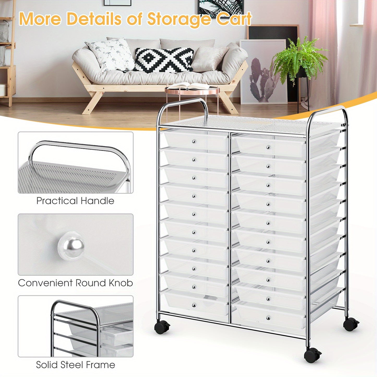 Lifezeal 20-Drawer Rolling Cart Storage Organizer Clear