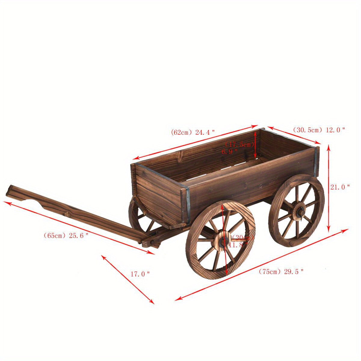 Multigot Wooden Wagon Planter Pot Stand With Wheels Garden