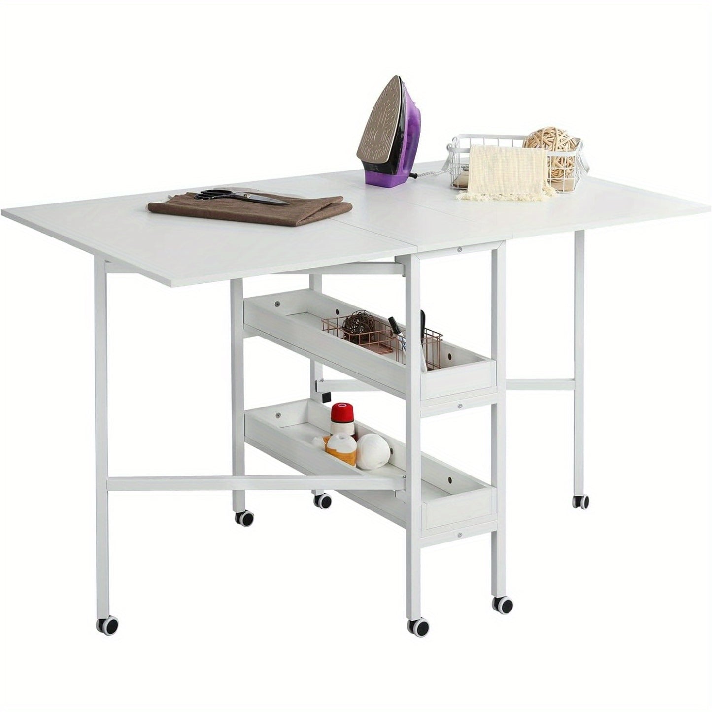 Erinnyees Folding Cutting Table With Storage Shelves
