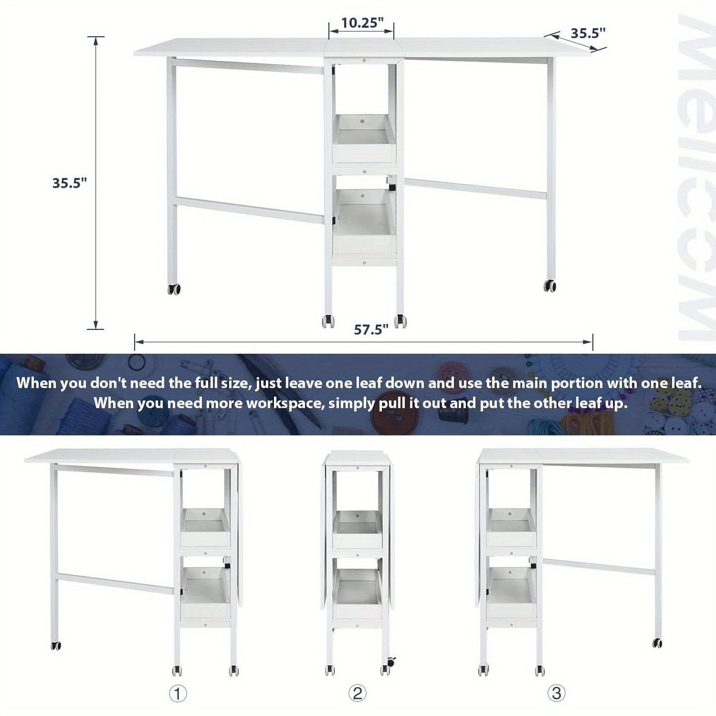 Erinnyees Folding Cutting Table With Storage Shelves