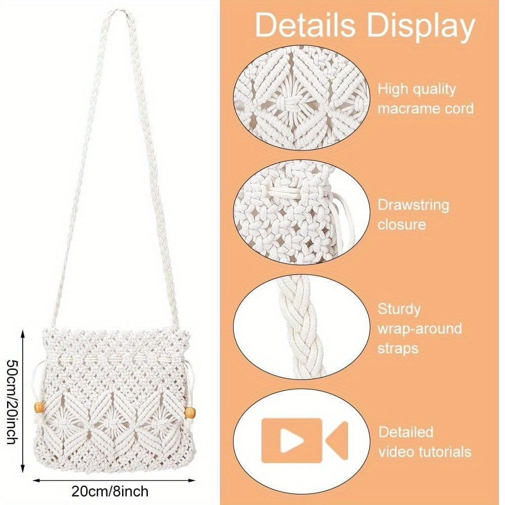 Bohemian Macrame Kit Drawstring Bag For Women Beginners Set