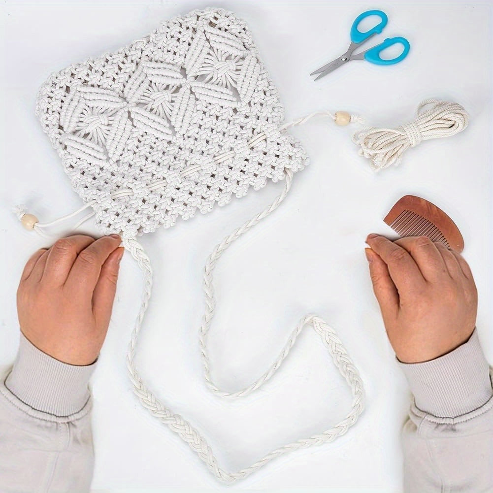 Bohemian Macrame Kit Drawstring Bag For Women Beginners Set