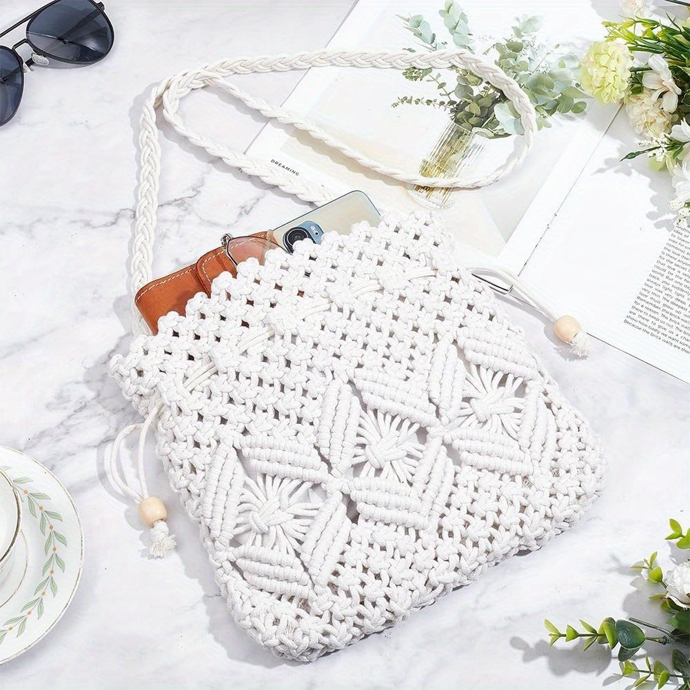 Bohemian Macrame Kit Drawstring Bag For Women Beginners Set