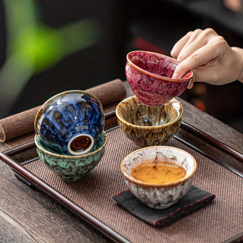 Handmade Ceramic Teacup Set With Unique Glaze Patterns Gift