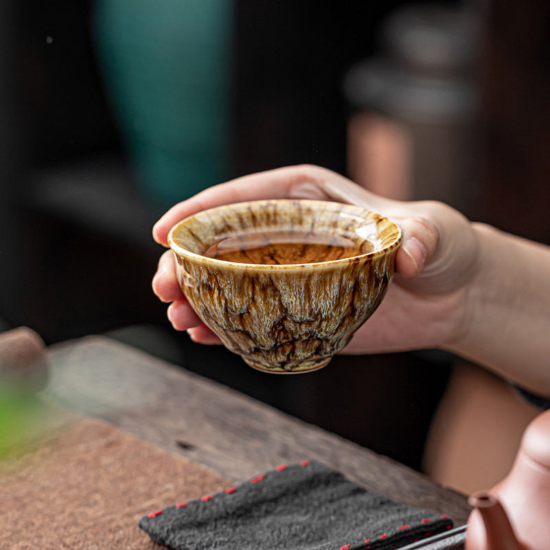 Handmade Ceramic Teacup Set With Unique Glaze Patterns Gift