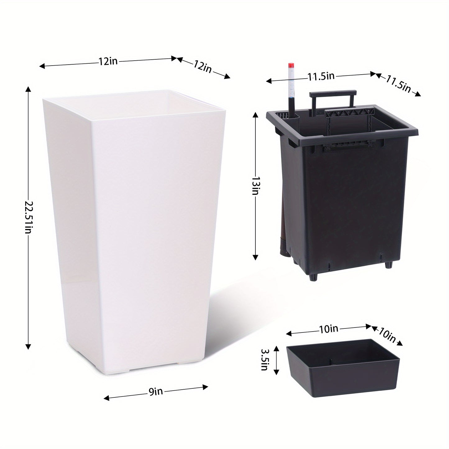 Tall Modern Planters Set Of 2 For Indoor Outdoor With Auto Watering