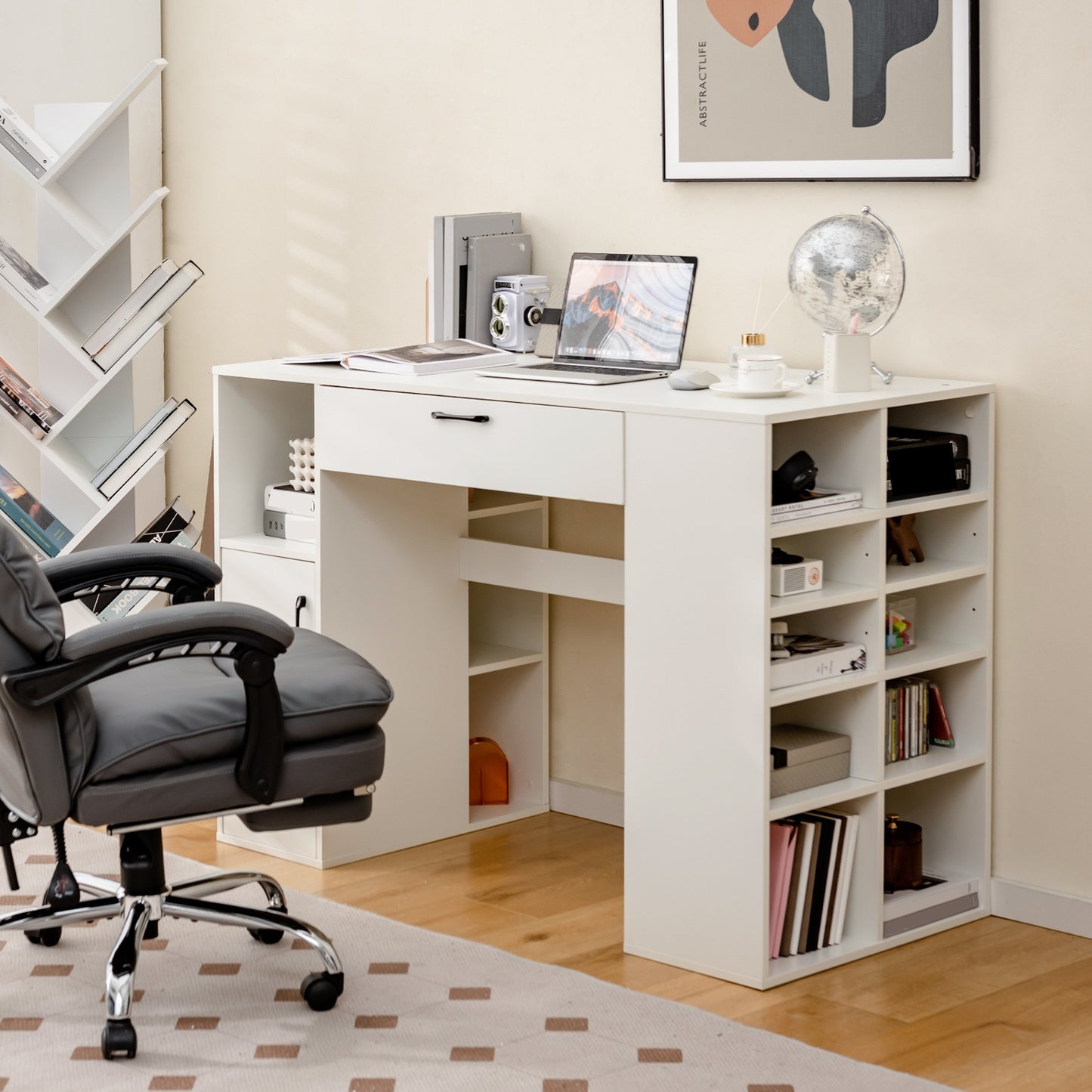 COSTWAY 36 Inch White Wooden Sewing Table With Storage