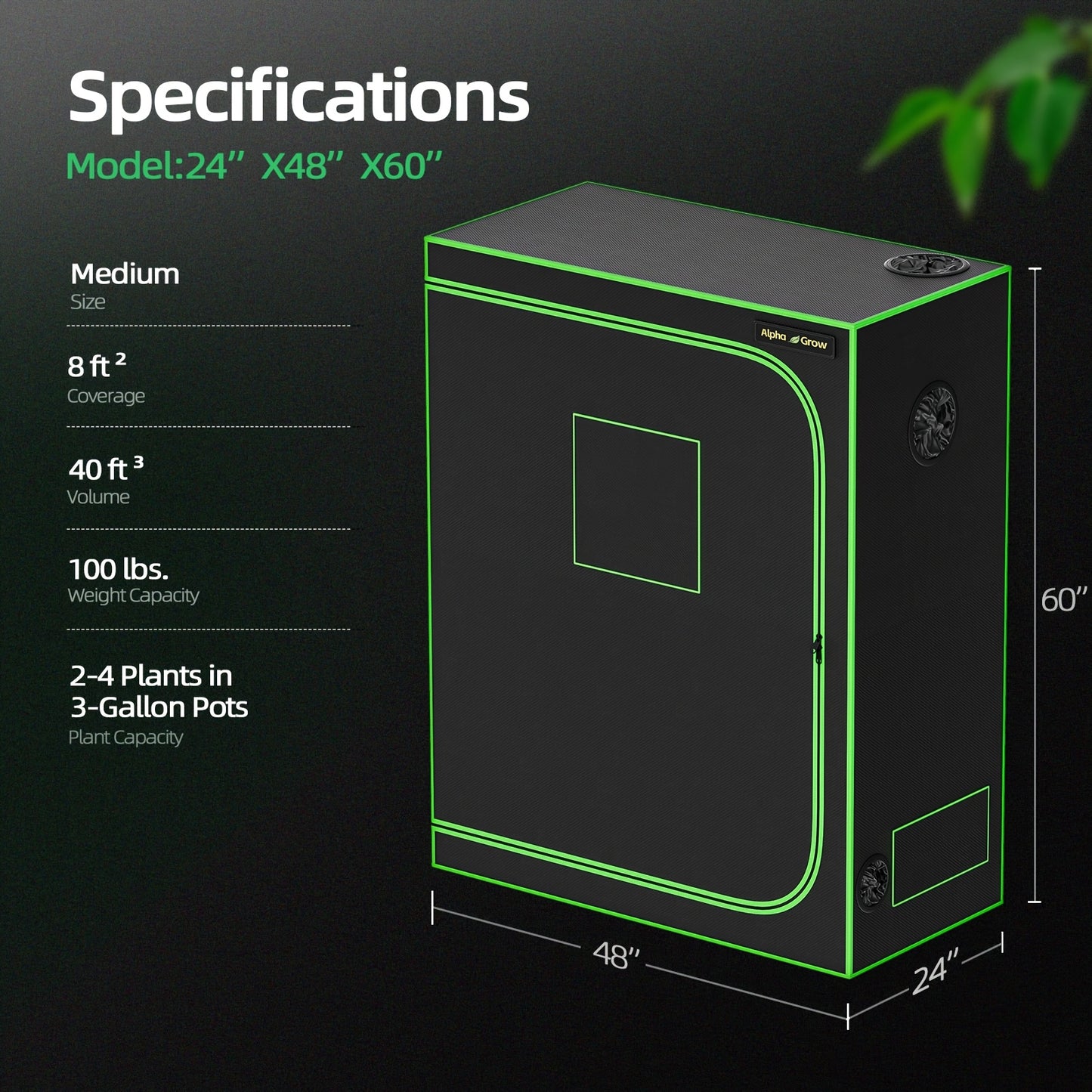 Alphagrow Portable Grow Tent 2x2 3x3 4x4ft Heavy Duty