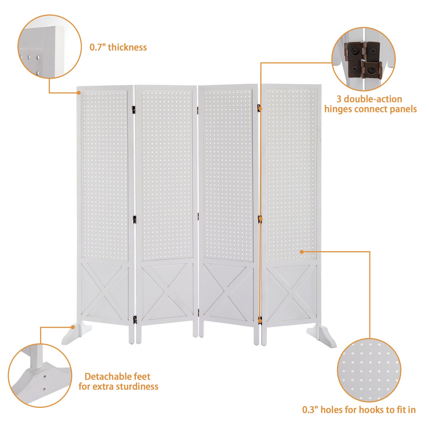 Vingli 60 Inch Freestanding Wood Pegboard Room Divider