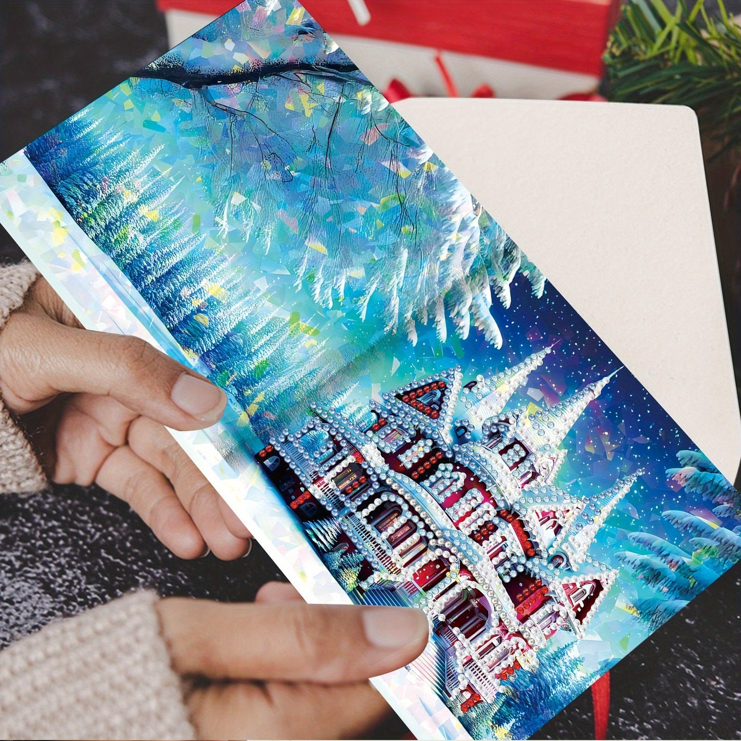 DIY Diamond Art Greeting Card Set Winter Snow House
