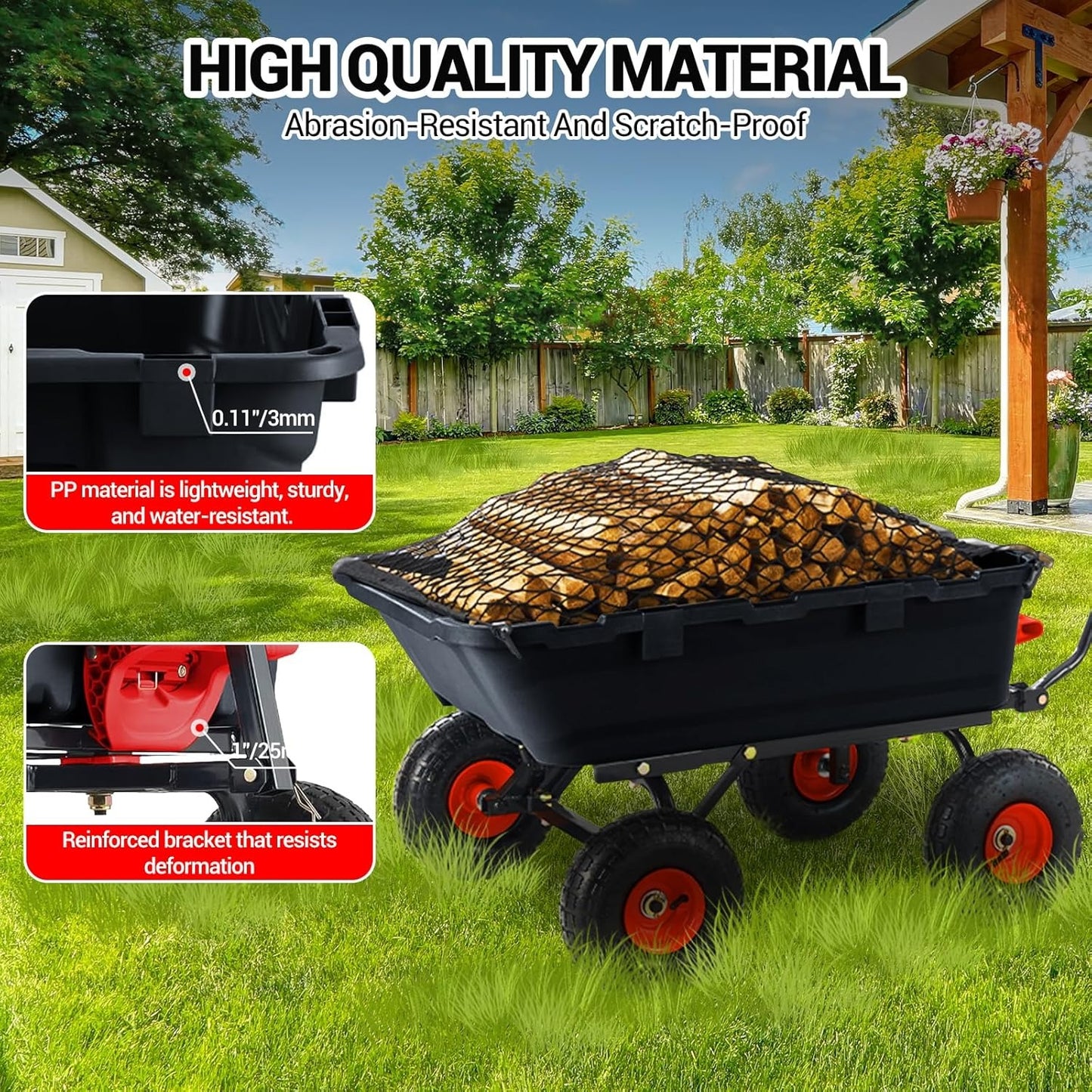 800 Lbs Garden Dump Cart With Steel Frame And Terrain Tires