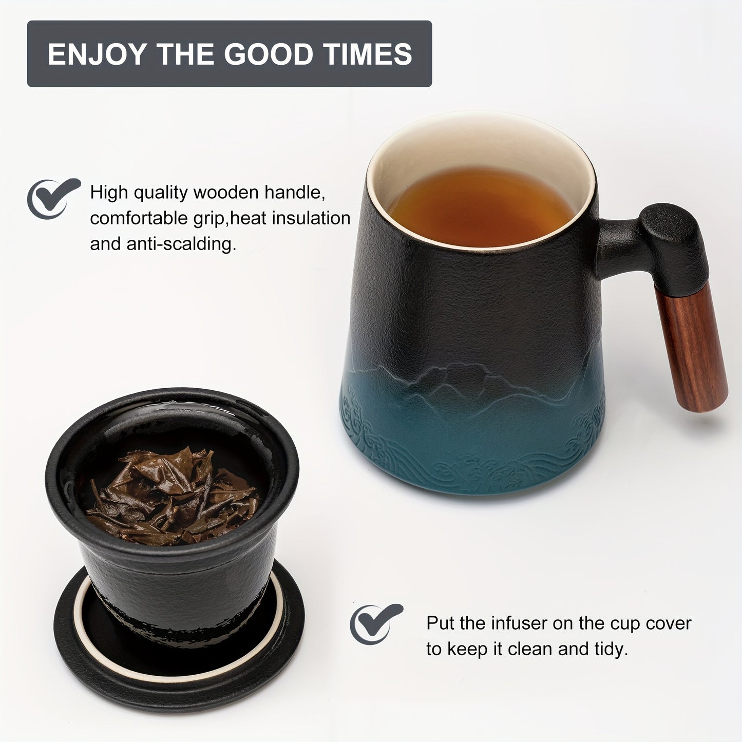 Ceramic Teapot With Infuser And Lid Wooden Handle For Tea