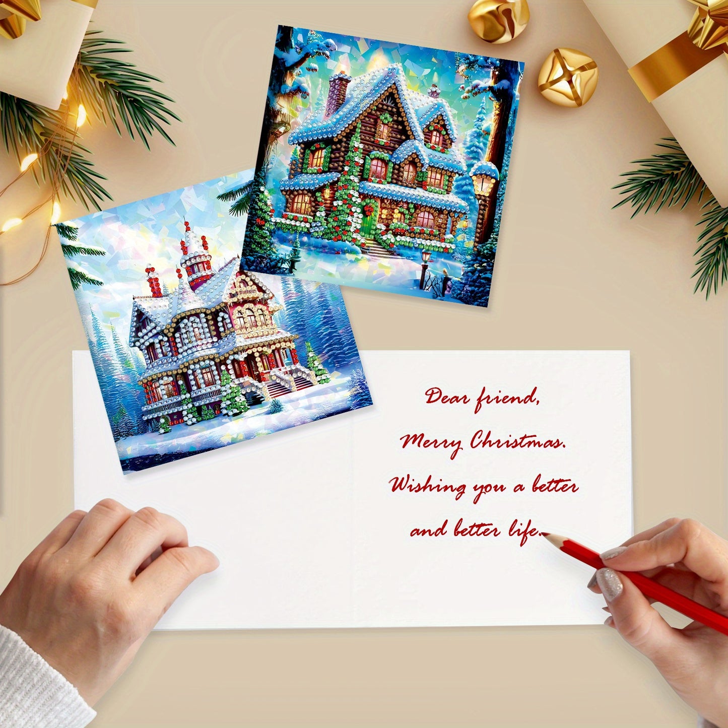 DIY Diamond Art Greeting Card Set Winter Snow House