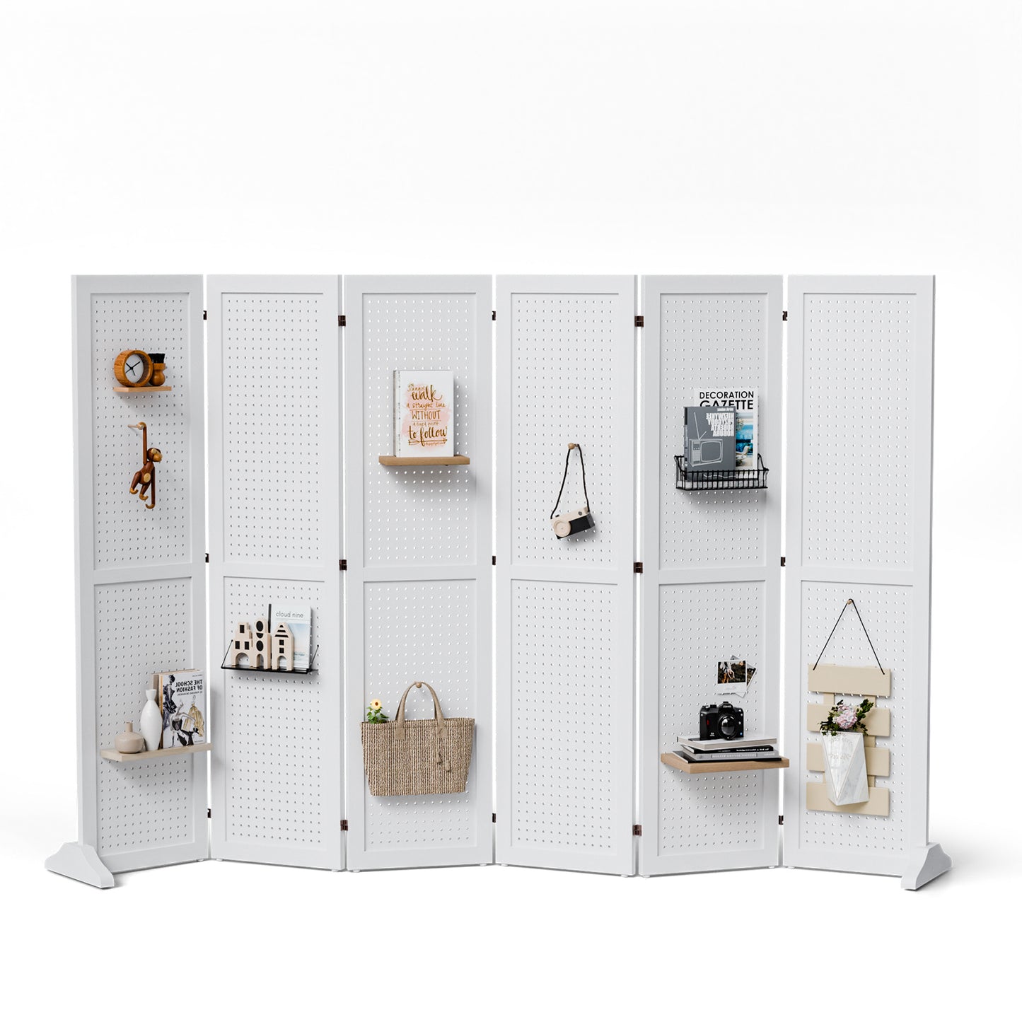 5 Ft Wood Freestanding Pegboard Room Divider Organizer