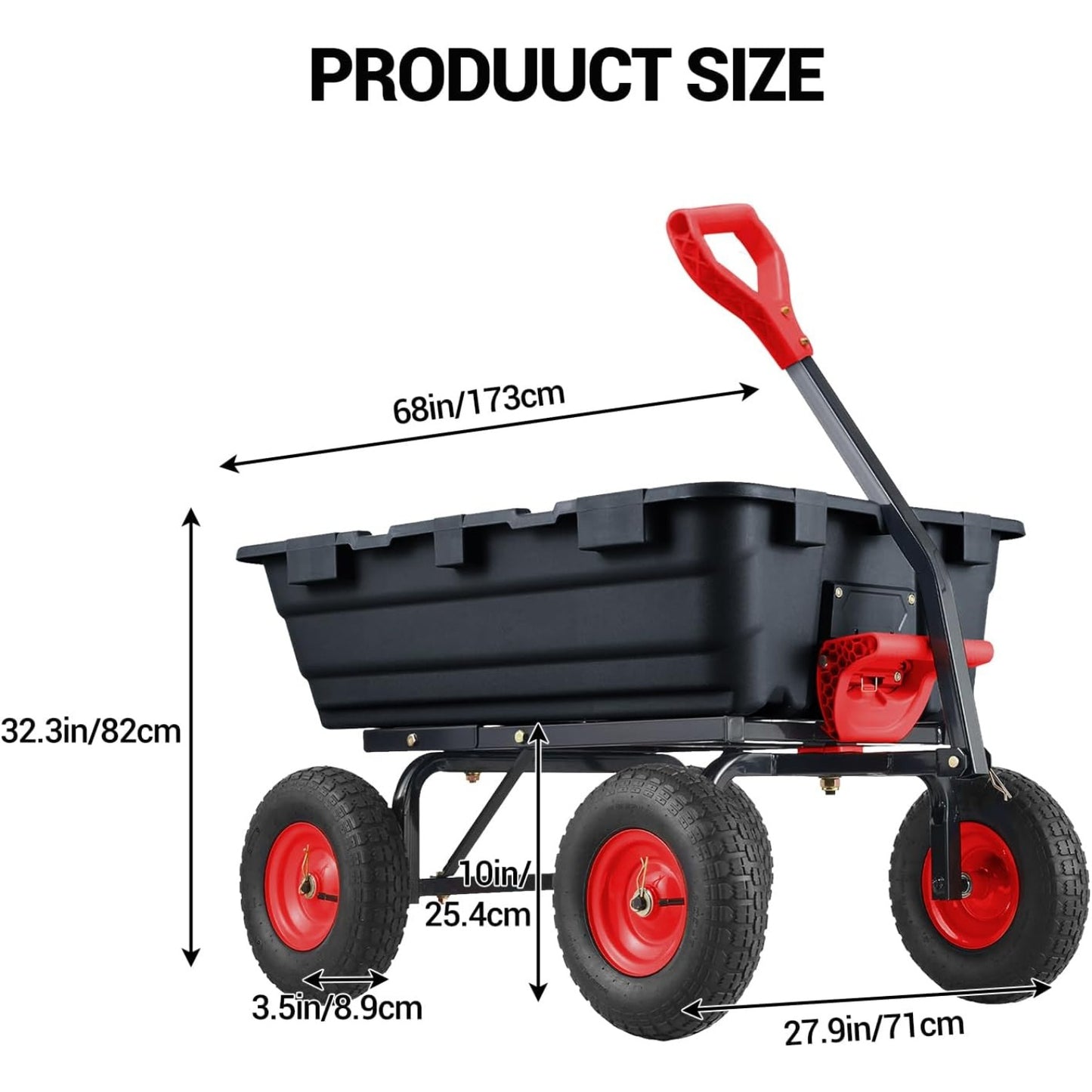 800 Lbs Garden Dump Cart With Steel Frame And Terrain Tires