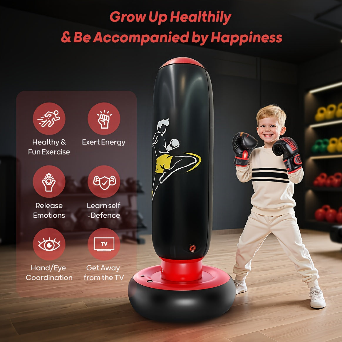 QPAU 66 Inch Inflatable Kids Punching Bag With Gloves