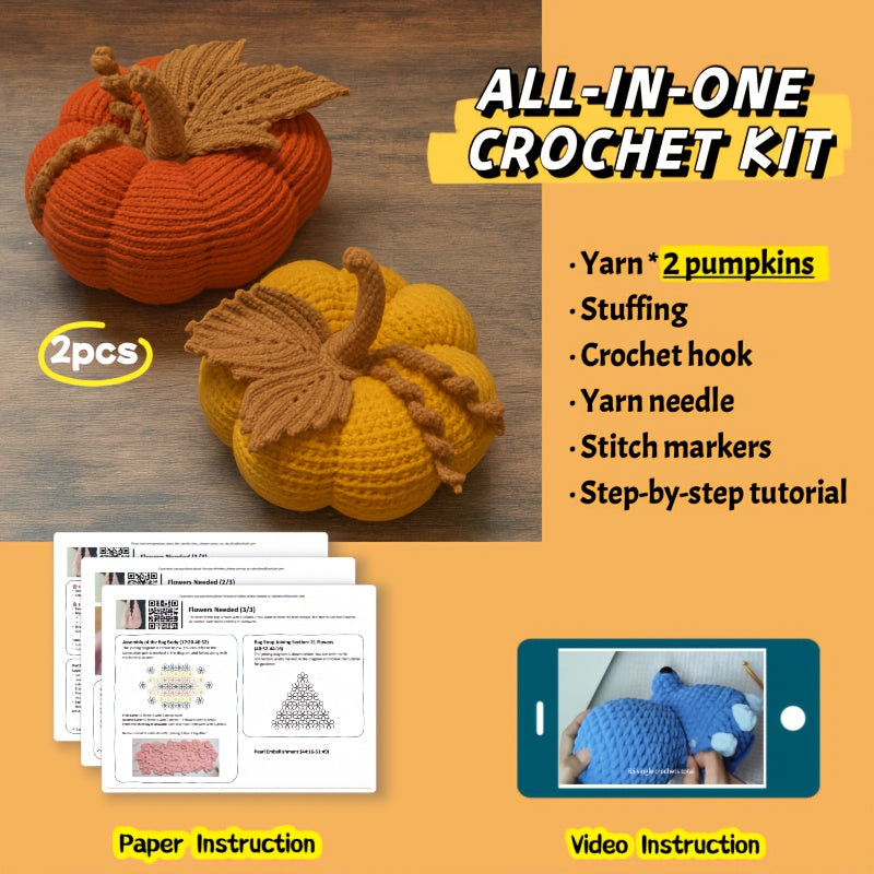 Complete Crochet Pumpkin Kit With Yarn Hook Tools Tutorial
