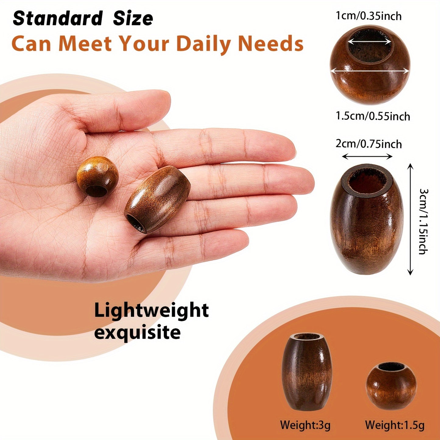 Brown Wooden Macrame Beads 130pcs With 10mm Large Hole