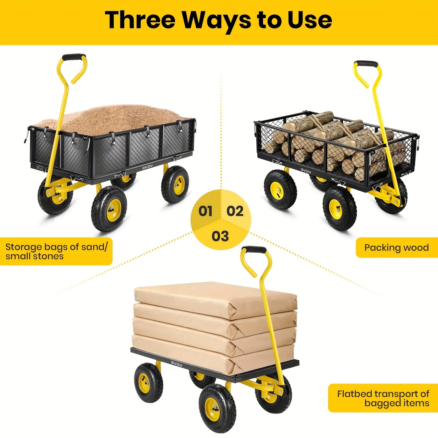 GVDV Heavy Duty Steel Garden Cart With Liner And Mesh Sides