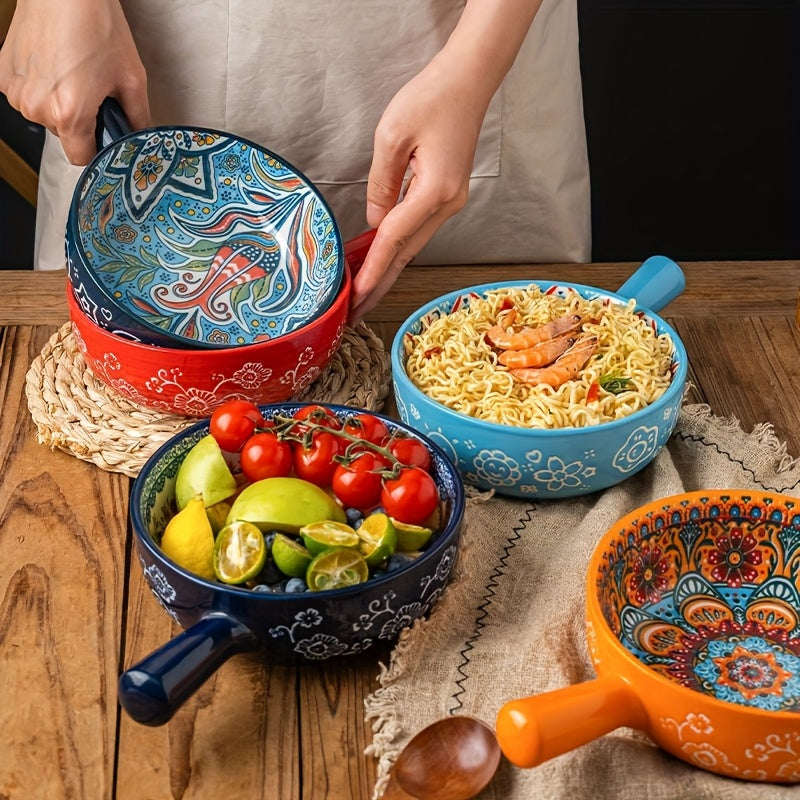 Zenora Bohemian Ceramic Bowls With Handle Heatproof Deep