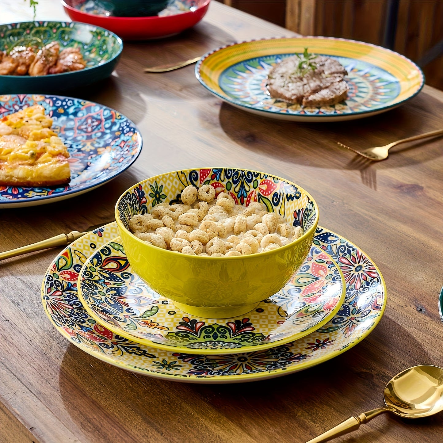 Bohemian Dinnerware Set 24pc Ceramic Plates Service For 4