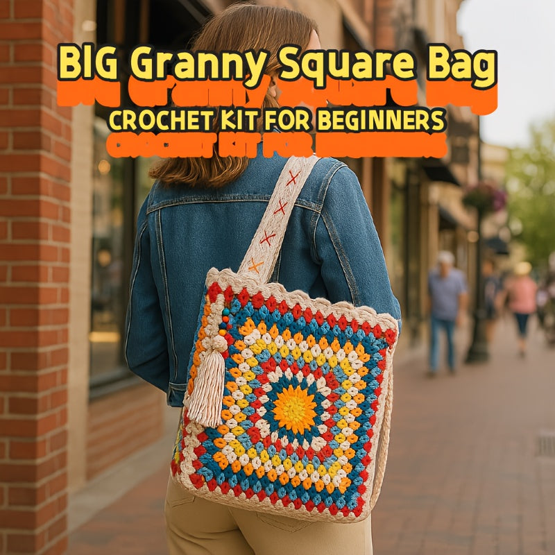 Granny Square Tote Bag DIY Kit With Metallic Chain Yarn