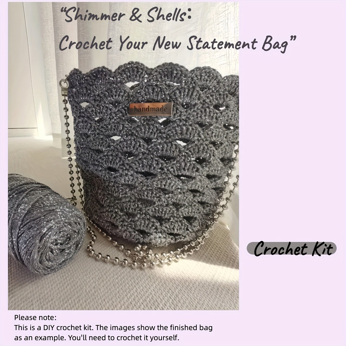 Metallic Silver Crochet Bag Kit With Beaded Chain Shell