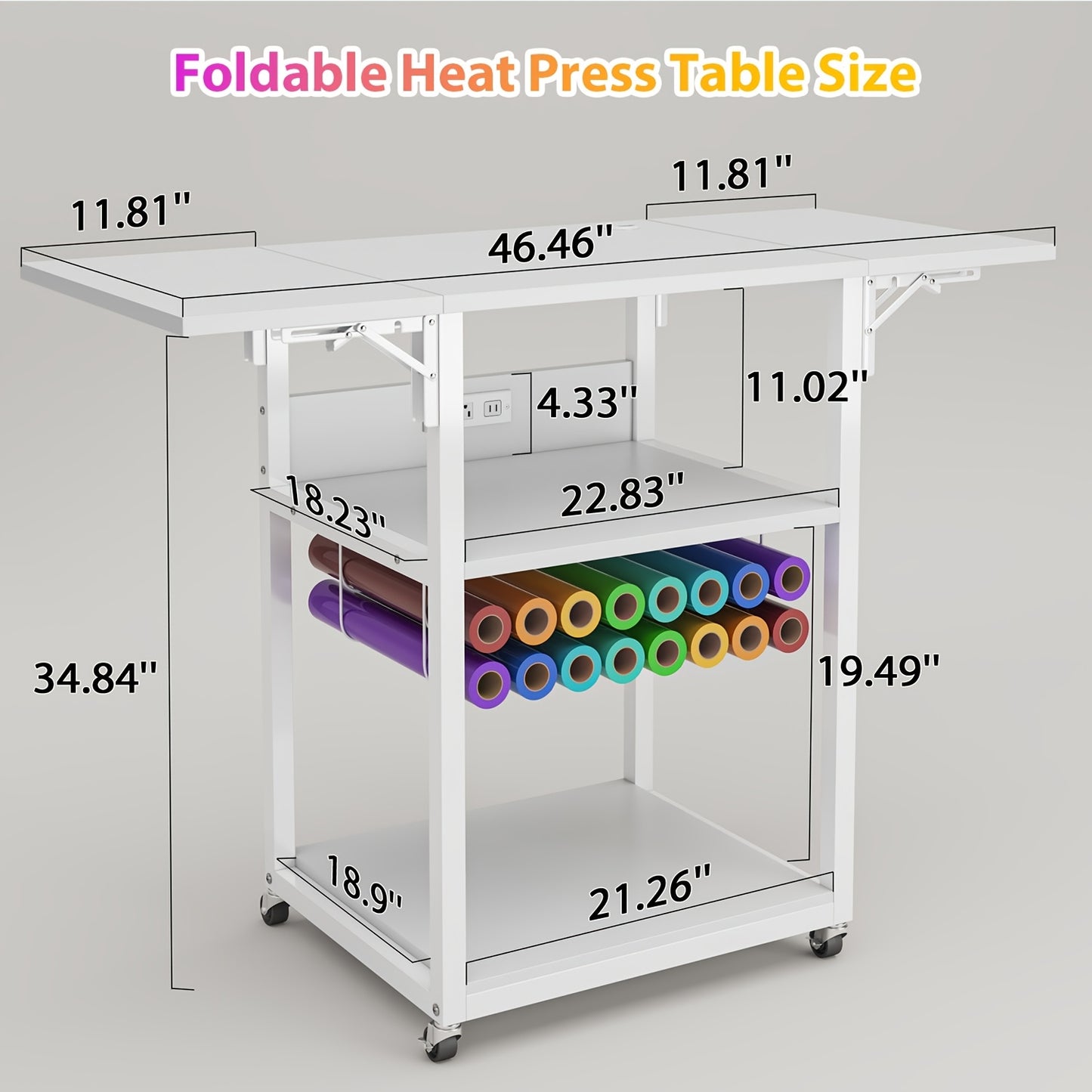 Foldable 3-Tier Heat Press Table with Vinyl Holder for DIY