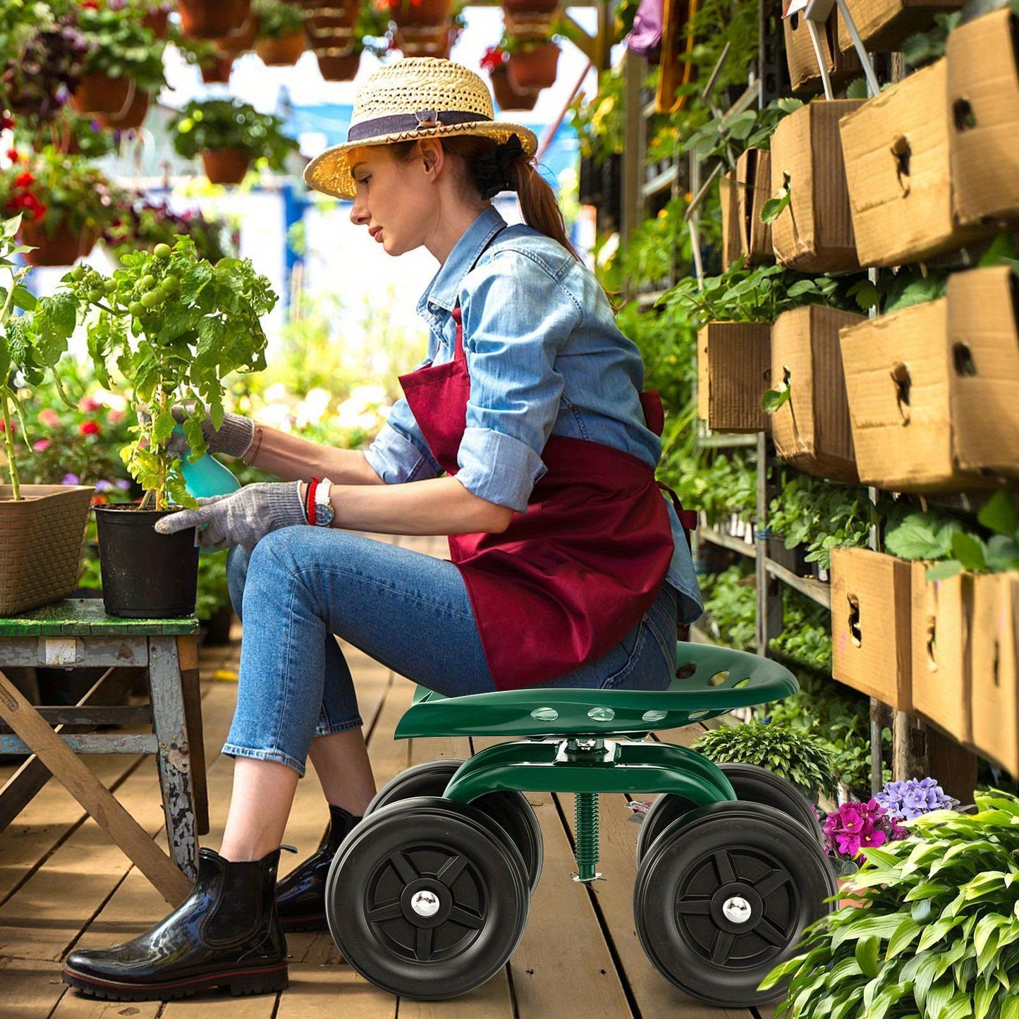 Costzon Heavy-Duty Garden Cart With Adjustable Swivel Seat
