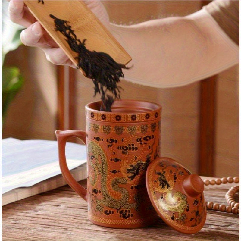 Purple Ceramic Tea Cup With Lid Dragon Color Changing Design